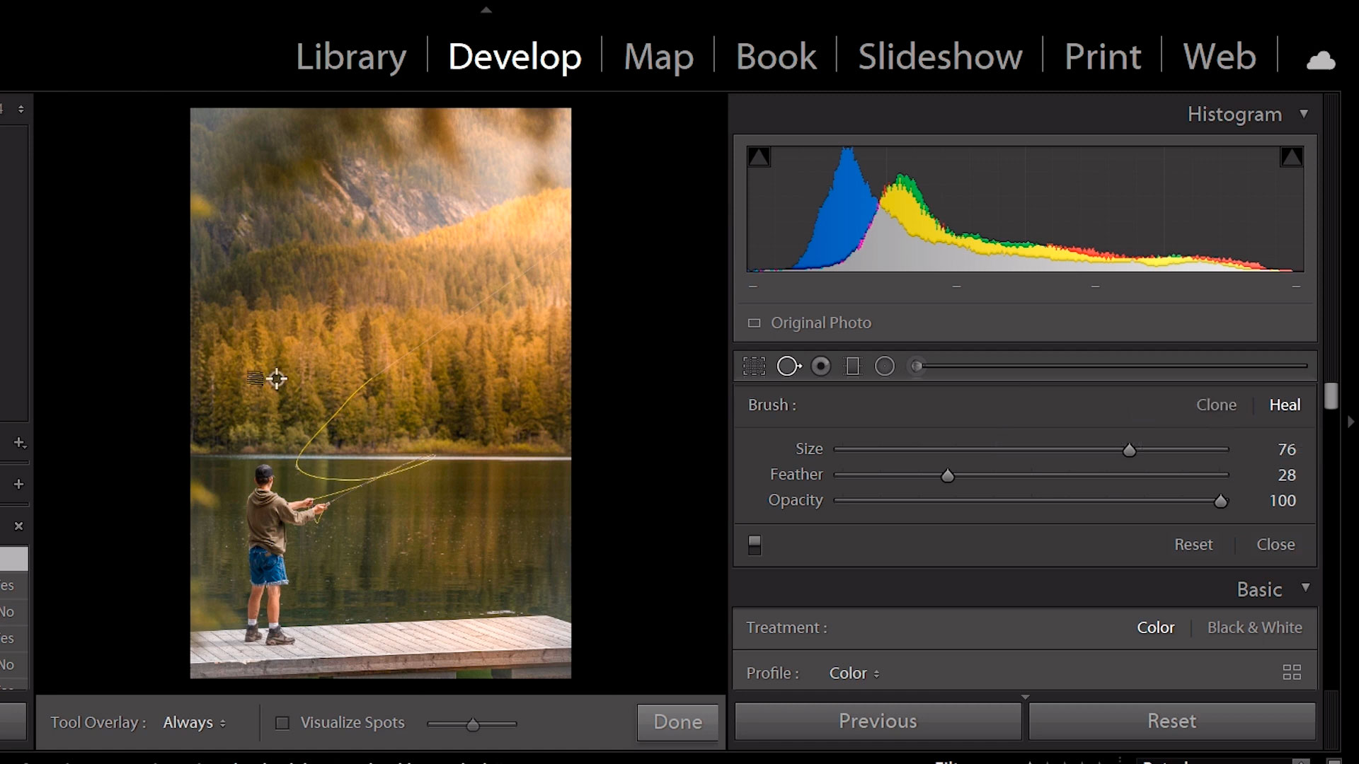 Remove large objects in Lightroom..